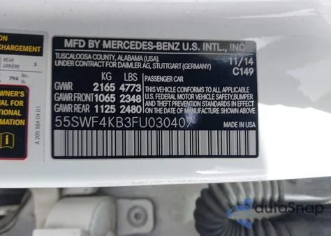 2015 Mercedes-Benz C 300 Sport 4Matic from USA, damaged, VIN 55SWF4KB3FU030407